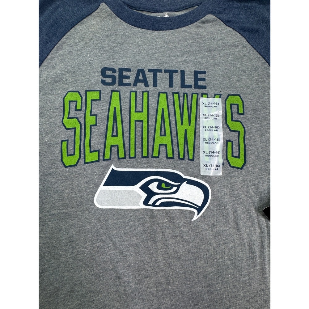 NFL Seattle Seahawks Boys XL 14-16 Raglan Long Sleeve Shirt Gray Blue NFL